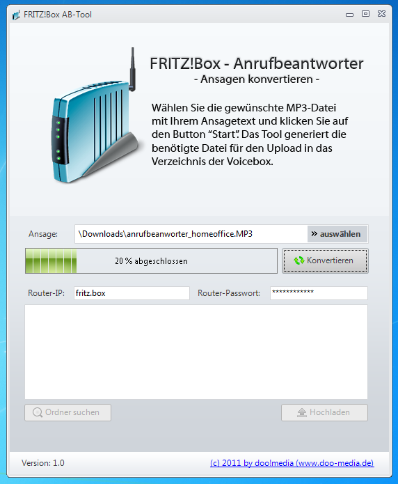 Fritz!Box AB Tools zur Umwandlung von Anrufbeantworter-Ansagen