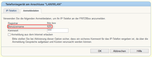 Fritz!Box IP Telefon Benutzerkennung