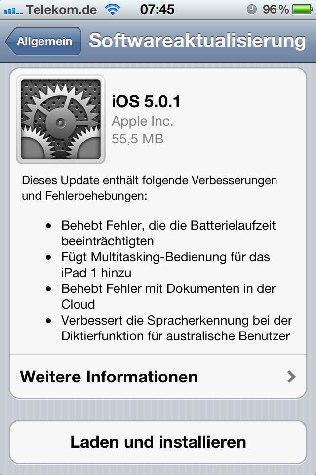 iOS-Update: iOS 5.0.1 für iPhone / iPad / iPod erschienen